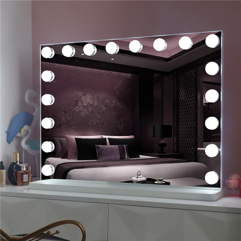 Led osvětlené stolní marnost make-up Hollywood Mirror s 18ks žárovky pro dívčí kosmetiku